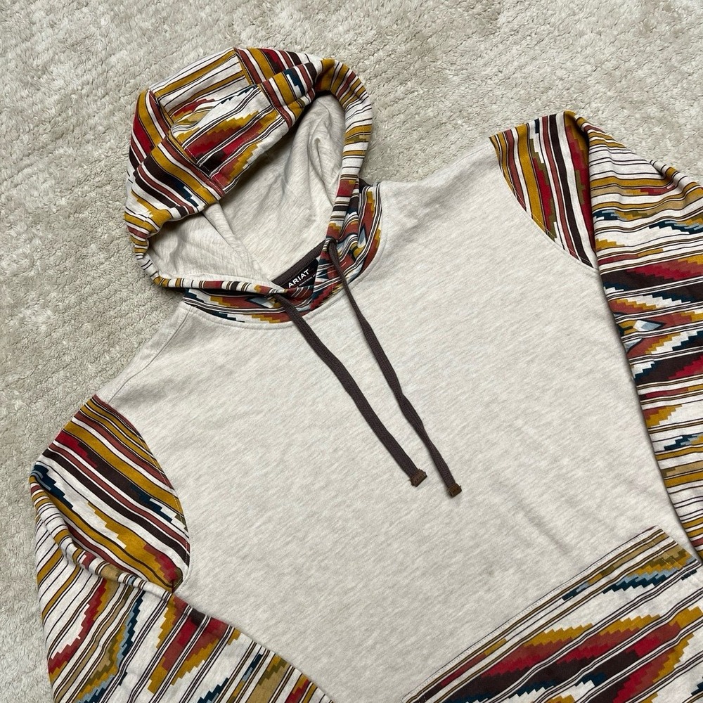 Ariat Women's Colorblocked Chimayo Pullover Hoodie - Beige/Multicolor Aztec -XL